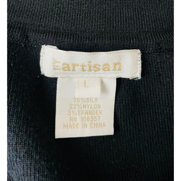 Women’s Black Ribbed Silk Minimalist Stretch Classy Tank Top By Artisan - Large - Picture 6 of 6